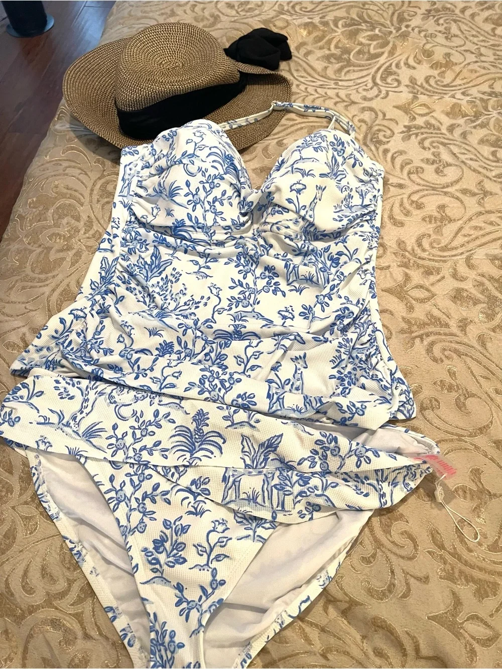Lilly Pulitzer White and Blue Floral One-Piece Swimsuit